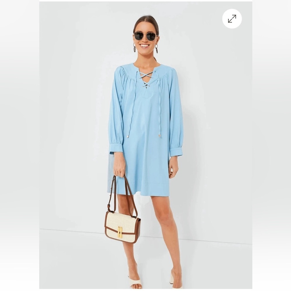 Pomander Place Baby Blue Robbie Dress long sleeve lace up strappy Scandi girl